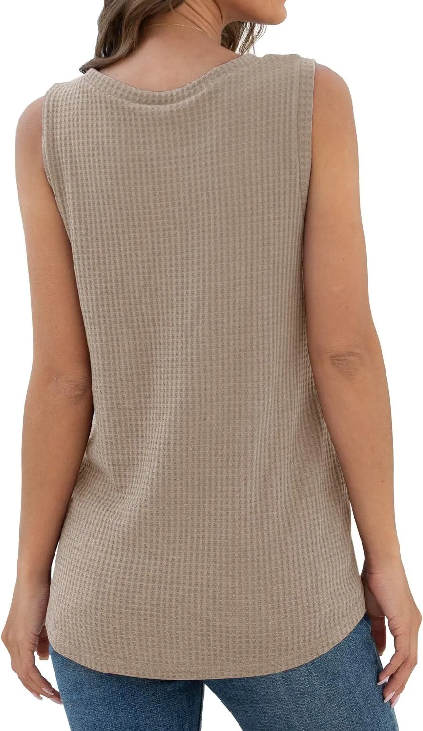 IWOLLENCE Womens Waffle Knit Tank Tops Casual Blouse Sleeveless Cute Twist Knot Tunic