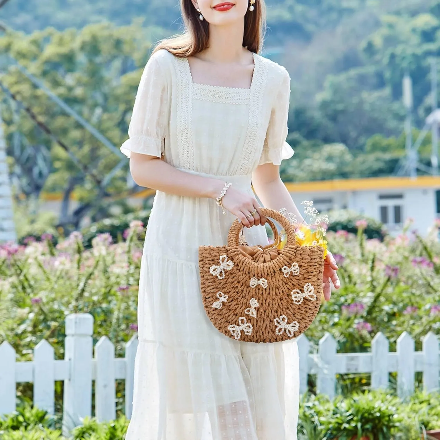 jessie Straw Bag for Women Summer Shoulder Bag Small Beach Crossbody Purse Woven Tote Handbag for Vacation Beach