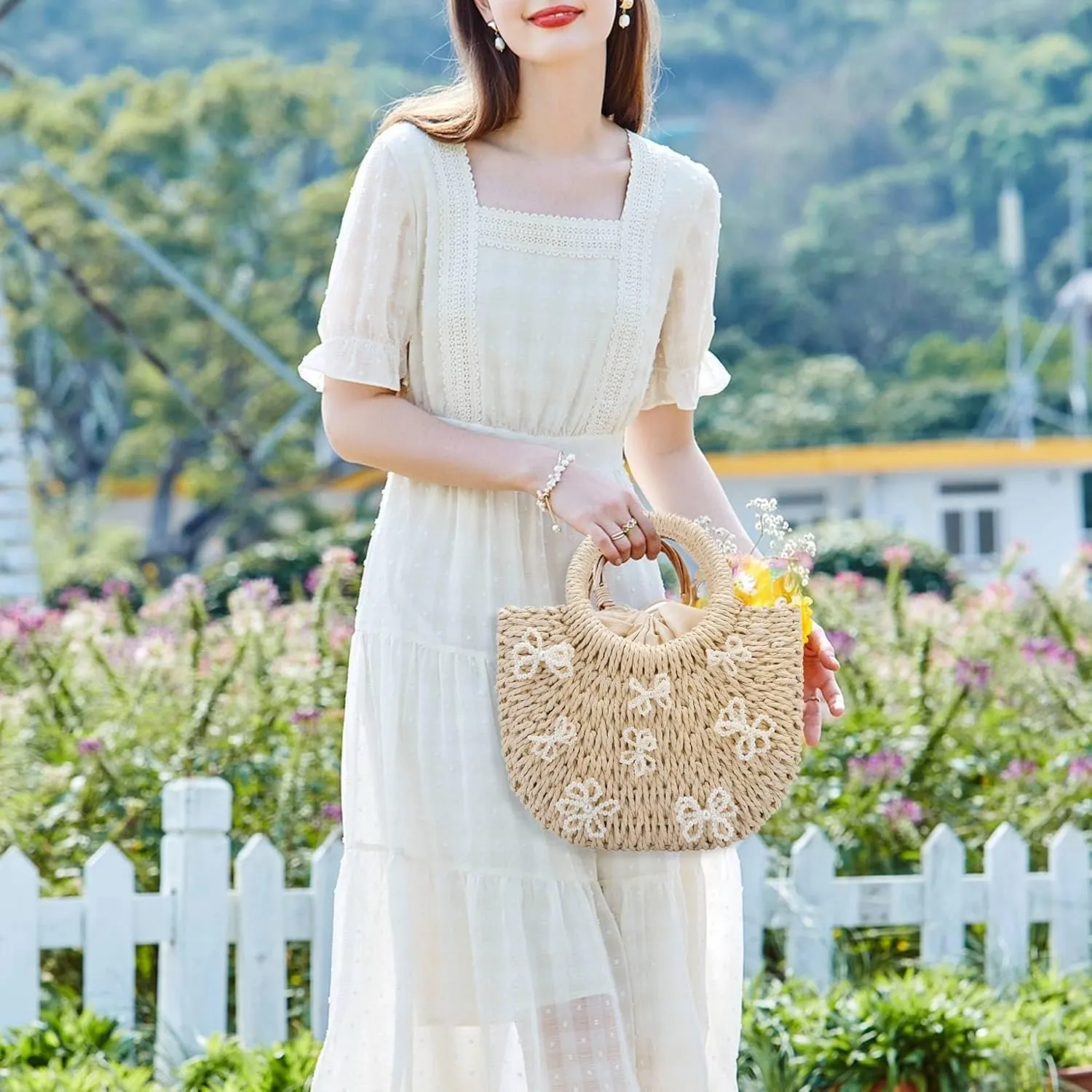 jessie Straw Bag for Women Summer Shoulder Bag Small Beach Crossbody Purse Woven Tote Handbag for Vacation Beach