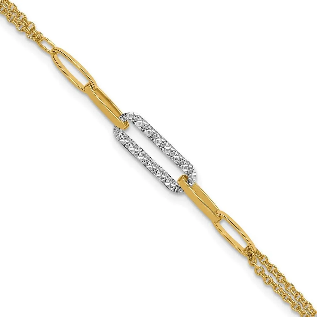 JewelryWeb 14k Solid Gold Two tone Polished and Sparkle Cut Fancy Link Bracelet 7 Inch-Link-Bracelet for Women