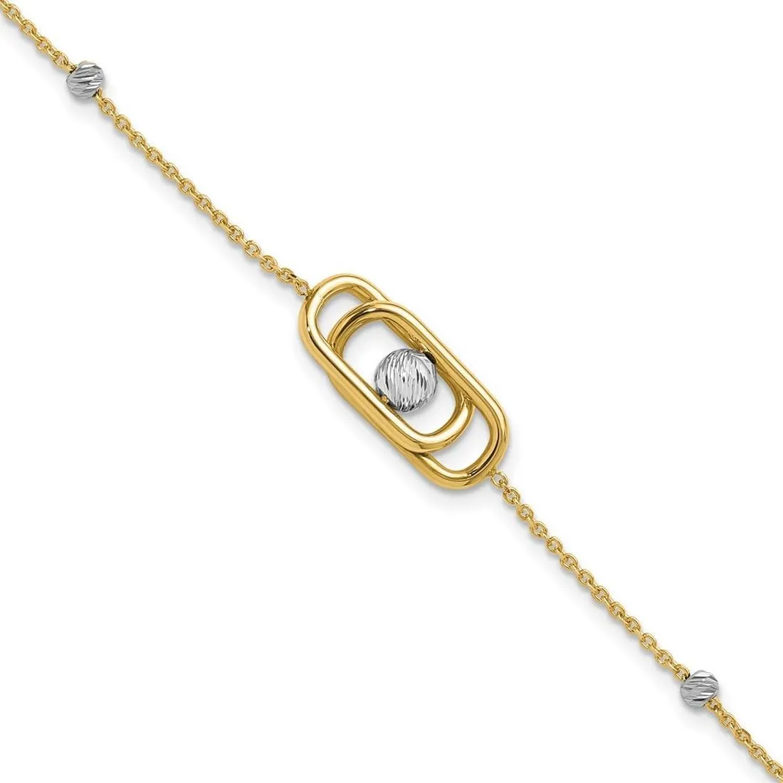 JewelryWeb 14k Solid Gold Two tone Polished Sparkle Cut Fancy With 1 Inch Extension Bracelet 7 Inch Link-Bracelet for Women
