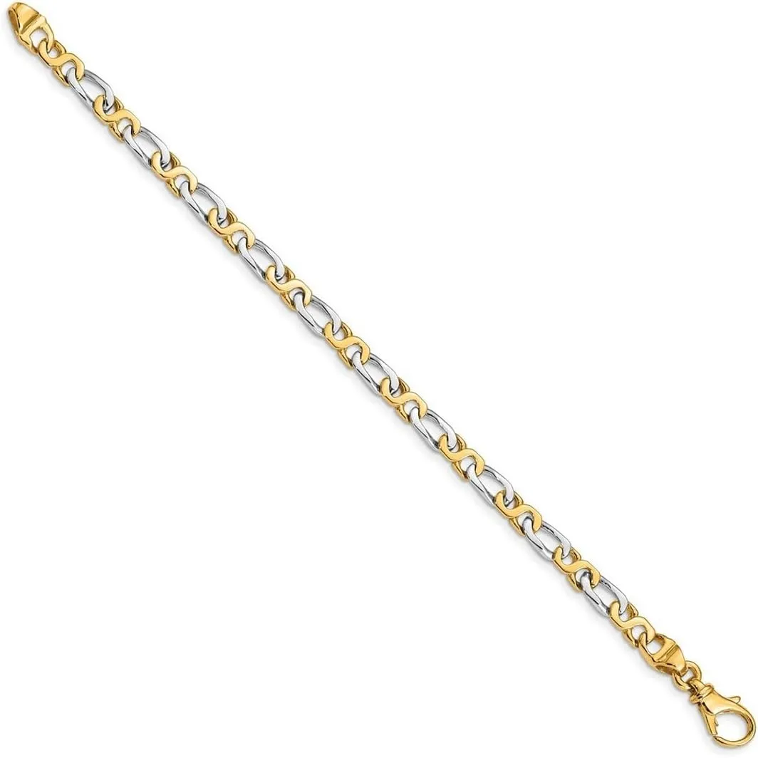 JewelryWeb 14k Two Tone Solid Fancy Lobster Closure Gold 4.8mm Polished-Fancy Link Bracelet-Lobster Claw-Link-Bracelet for Women