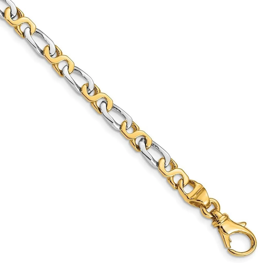 JewelryWeb 14k Two Tone Solid Fancy Lobster Closure Gold 4.8mm Polished-Fancy Link Bracelet-Lobster Claw-Link-Bracelet for Women