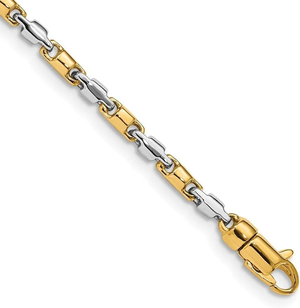 JewelryWeb 14k Two Tone Solid Polished Fancy Lobster Closure Gold 2.25mm-Fancy Link Chain Bracelet-Link-Bracelet for Women and Men