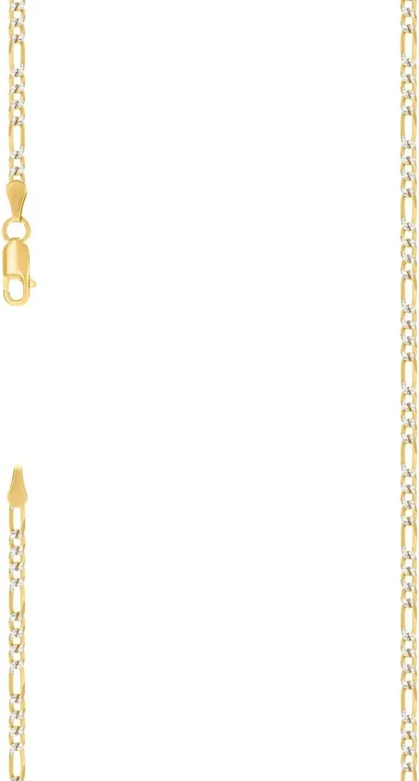 JewelryWeb 925 Sterling Silver Pave Super Flat Figaro Chain Two Tone 2.6mm Anklet-Anklet for Women and Men