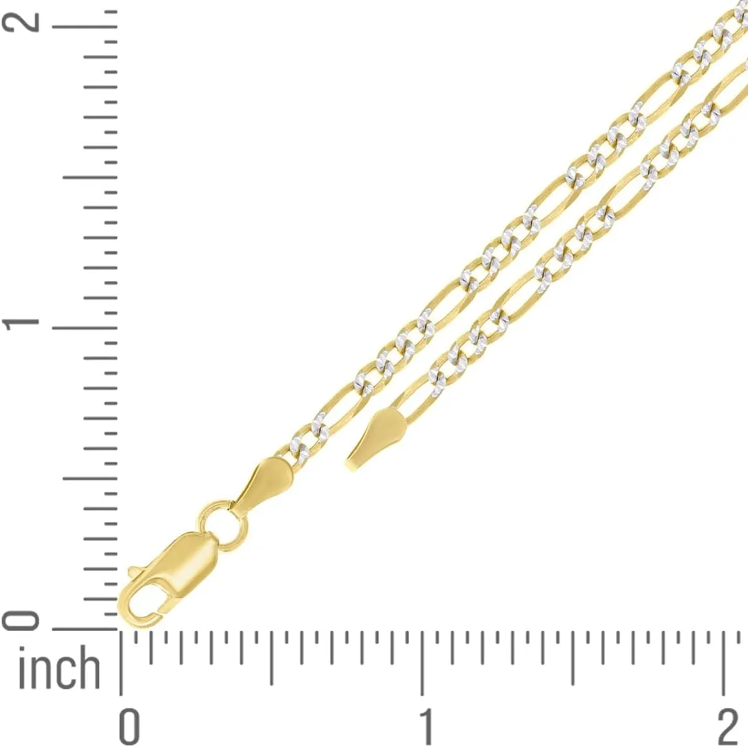 JewelryWeb 925 Sterling Silver Pave Super Flat Figaro Chain Two Tone 2.6mm Anklet-Anklet for Women and Men
