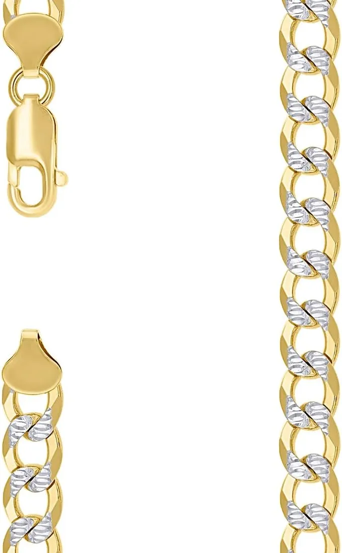 JewelryWeb 925 Sterling Silver Solid Super Flat Comfort Curb Chain Two tone 6.8mm Bracelet 7 Inch Link-Bracelet for Women and Men