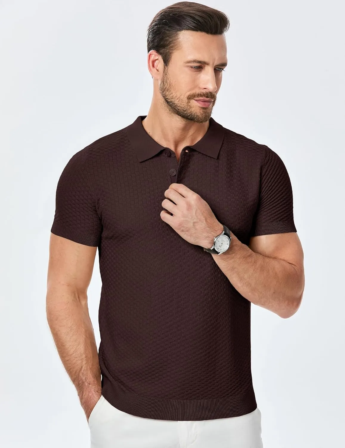 JMIERR Mens Knit Polo Shirts Classic Button Basic Textured T Shirts Casual Slim Fit Short Sleeve Summer Golf Tee Shirt