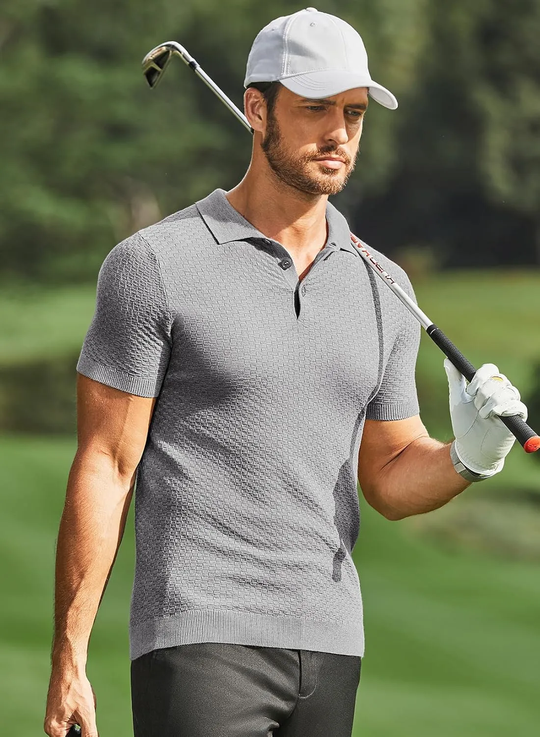 JMIERR Mens Knit Polo Shirts Classic Button Basic Textured T Shirts Casual Slim Fit Short Sleeve Summer Golf Tee Shirt