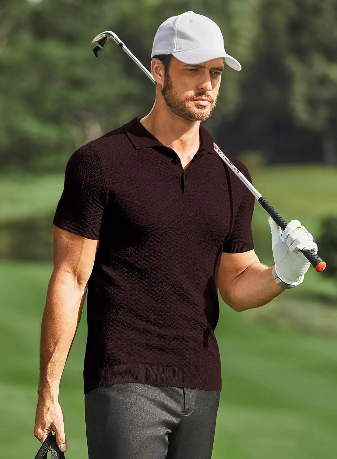 JMIERR Mens Knit Polo Shirts Classic Button Basic Textured T Shirts Casual Slim Fit Short Sleeve Summer Golf Tee Shirt