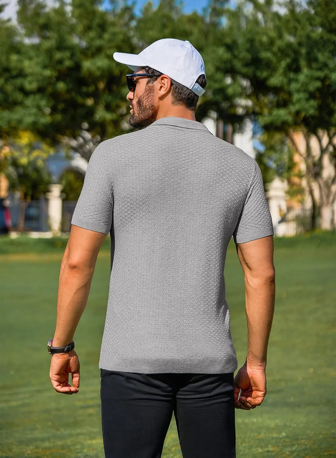 JMIERR Mens Knit Polo Shirts Classic Button Basic Textured T Shirts Casual Slim Fit Short Sleeve Summer Golf Tee Shirt