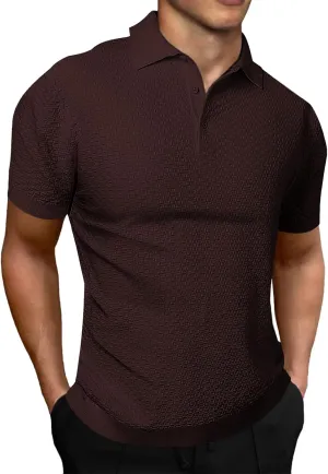 JMIERR Mens Knit Polo Shirts Classic Button Basic Textured T Shirts Casual Slim Fit Short Sleeve Summer Golf Tee Shirt