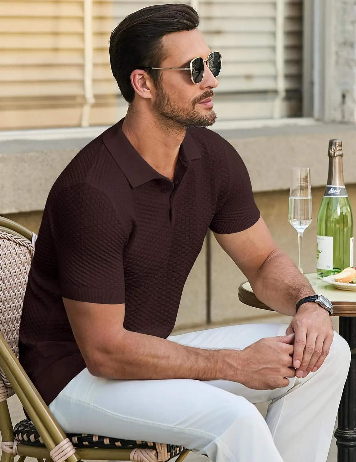 JMIERR Mens Knit Polo Shirts Classic Button Basic Textured T Shirts Casual Slim Fit Short Sleeve Summer Golf Tee Shirt