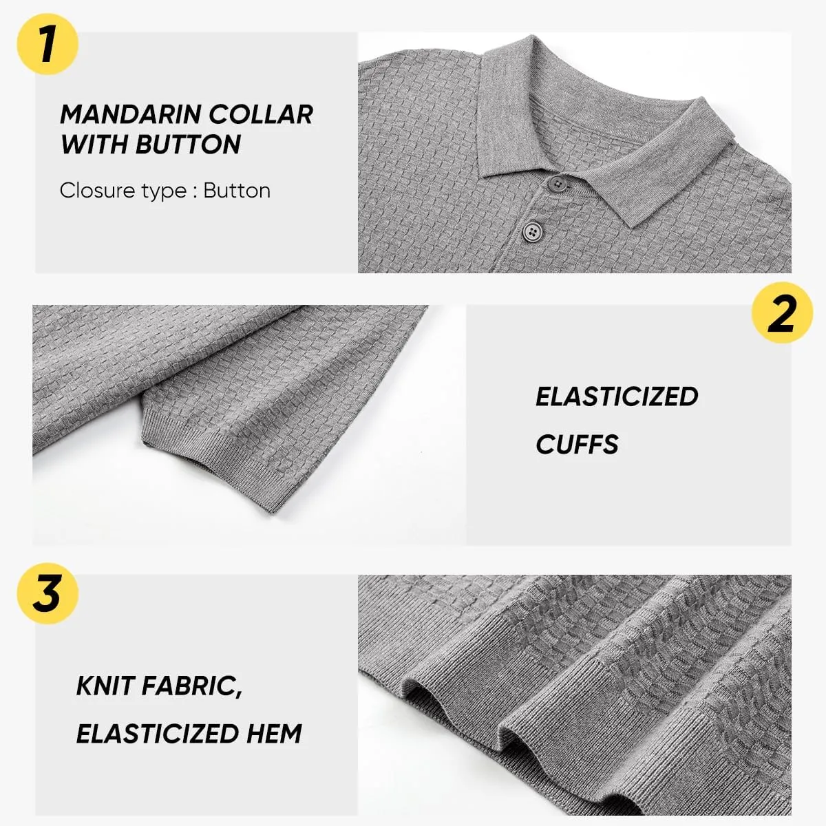 JMIERR Mens Knit Polo Shirts Classic Button Basic Textured T Shirts Casual Slim Fit Short Sleeve Summer Golf Tee Shirt