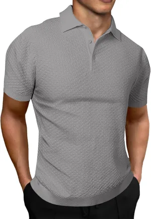 JMIERR Mens Knit Polo Shirts Classic Button Basic Textured T Shirts Casual Slim Fit Short Sleeve Summer Golf Tee Shirt