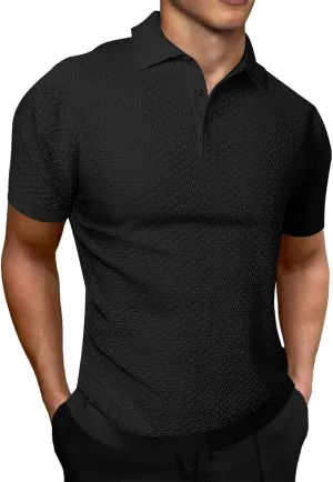 JMIERR Mens Knit Polo Shirts Classic Button Basic Textured T Shirts Casual Slim Fit Short Sleeve Summer Golf Tee Shirt