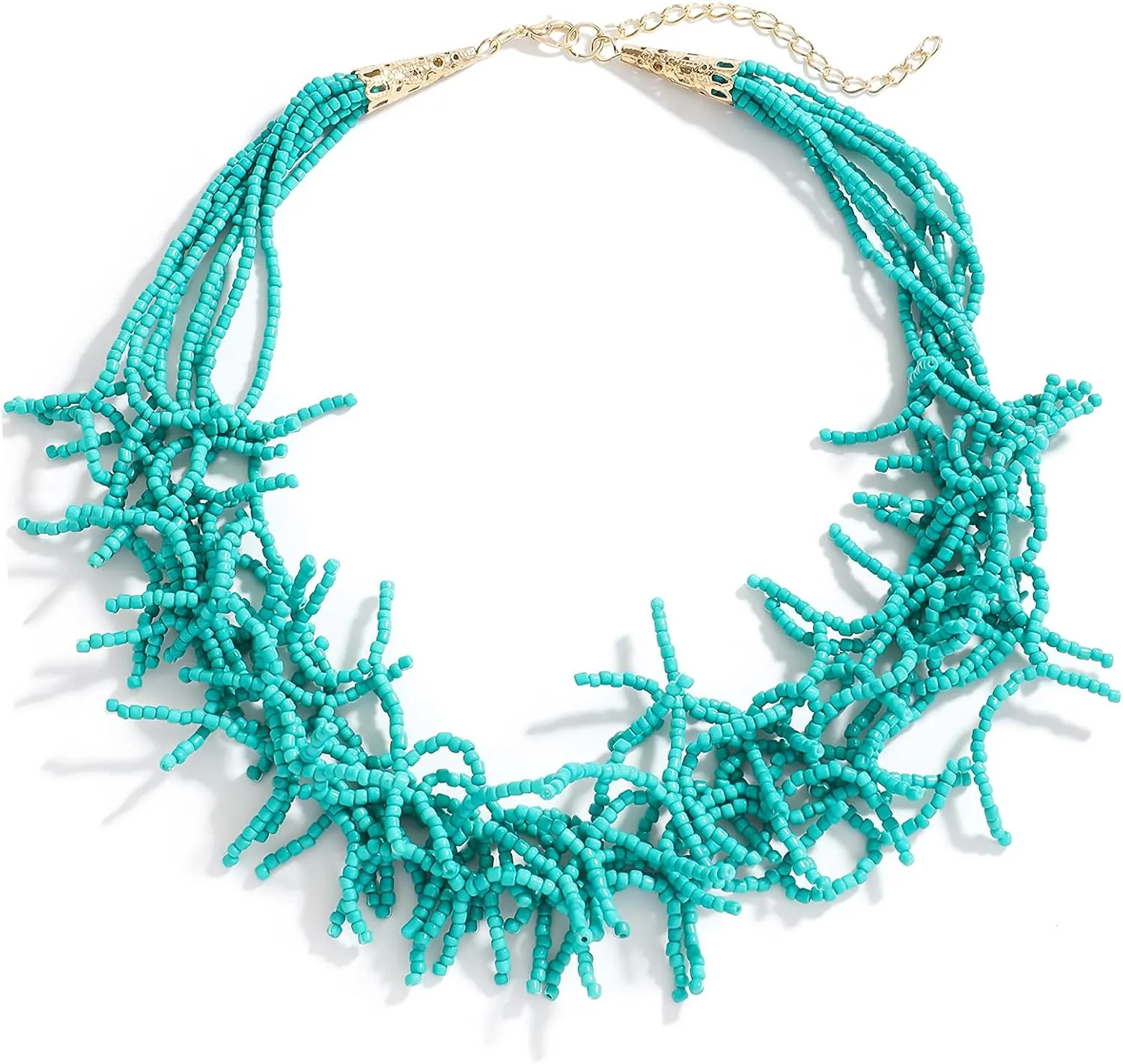 JNF Beach Shell Coral Beaded Necklace for Women Coastal Boho Statement Necklaces Beads Fringe Choker Collar Summer Jewelry