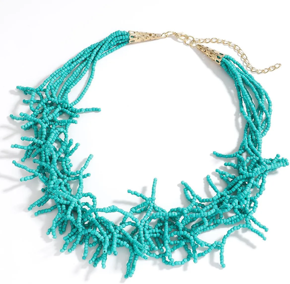JNF Beach Shell Coral Beaded Necklace for Women Coastal Boho Statement Necklaces Beads Fringe Choker Collar Summer Jewelry