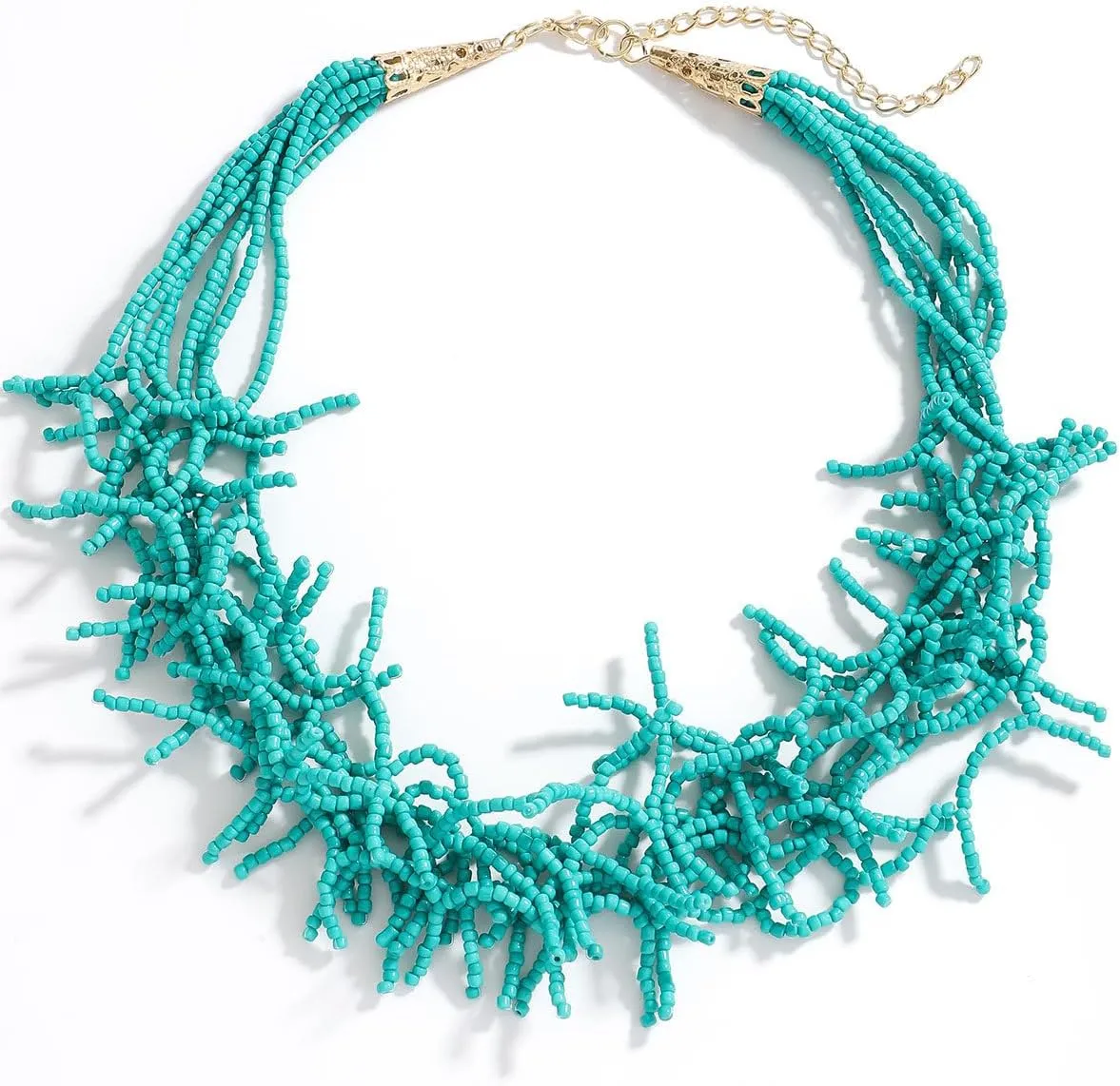JNF Beach Shell Coral Beaded Necklace for Women Coastal Boho Statement Necklaces Beads Fringe Choker Collar Summer Jewelry