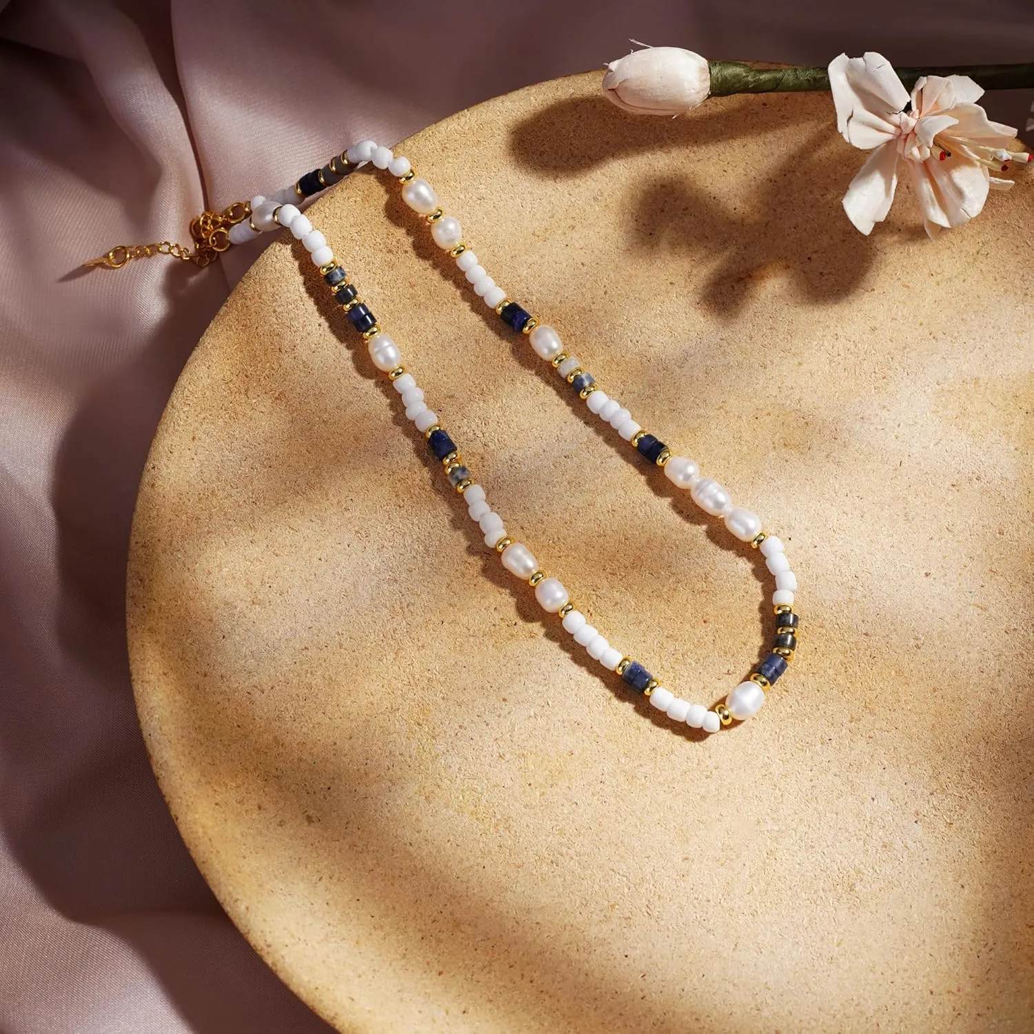 JSJOY Colorful Beaded Choker Necklaces for Women Girls Freshwater Pearl Beaded Necklace Handmade Pearl Strands Necklace Western Jewelry Christmas Gifts for Teen Girls