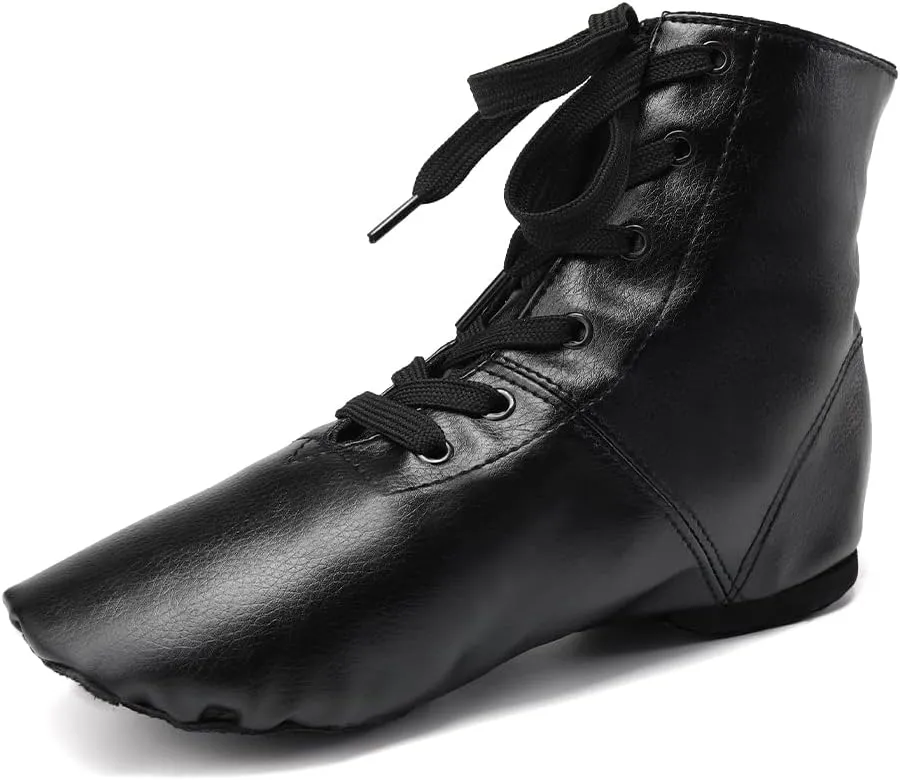JUODVMP Women's Leather Jazz Boots Soft Soled Dance Shoes Lace-up Jazz Shoes Ballet Dancing Sneakers