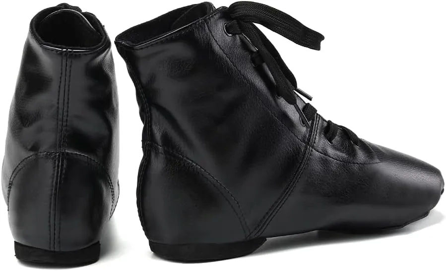 JUODVMP Women's Leather Jazz Boots Soft Soled Dance Shoes Lace-up Jazz Shoes Ballet Dancing Sneakers