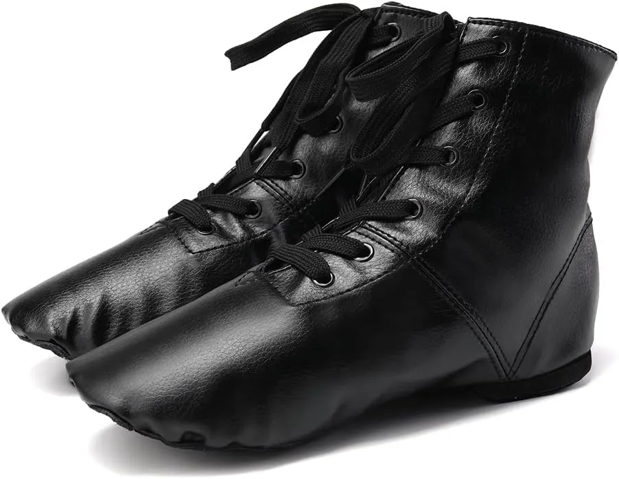 JUODVMP Women's Leather Jazz Boots Soft Soled Dance Shoes Lace-up Jazz Shoes Ballet Dancing Sneakers
