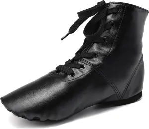 JUODVMP Women's Leather Jazz Boots Soft Soled Dance Shoes Lace-up Jazz Shoes Ballet Dancing Sneakers