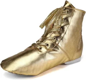 JUODVMP Women's Leather Jazz Boots Soft Soled Dance Shoes Lace-up Jazz Shoes Ballet Dancing Sneakers