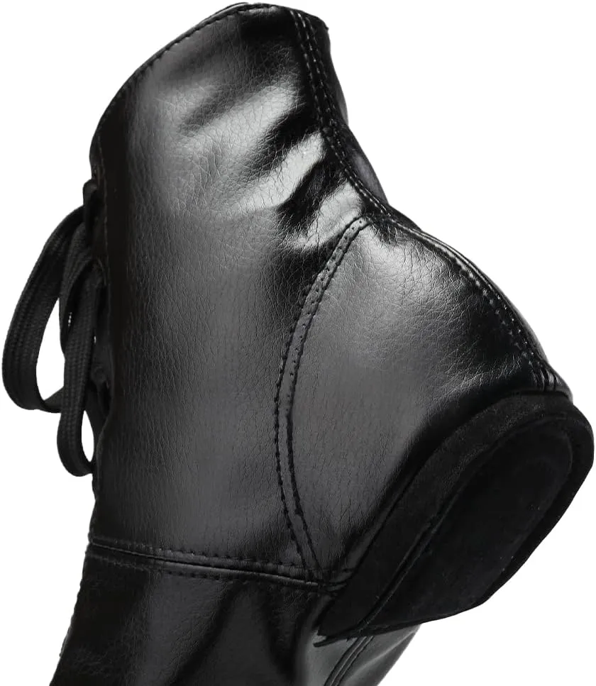 JUODVMP Women's Leather Jazz Boots Soft Soled Dance Shoes Lace-up Jazz Shoes Ballet Dancing Sneakers