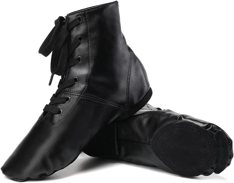 JUODVMP Women's Leather Jazz Boots Soft Soled Dance Shoes Lace-up Jazz Shoes Ballet Dancing Sneakers