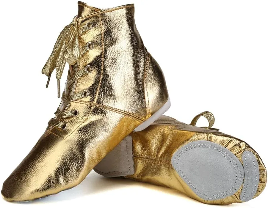 JUODVMP Women's Leather Jazz Boots Soft Soled Dance Shoes Lace-up Jazz Shoes Ballet Dancing Sneakers