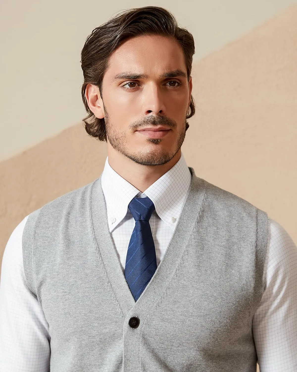Kallspin Mens Button Down Sweater Vest Lightweight Knitted Pure Cotton V-Neck Sleeveless Cardigans