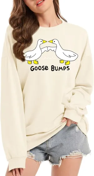 KIEKIECOO Funny Graphic Duck Crewneck Sweatshirts for Women Aesthetic Soft Long Sleeve Pullover Preppy Cute Fall Sweater