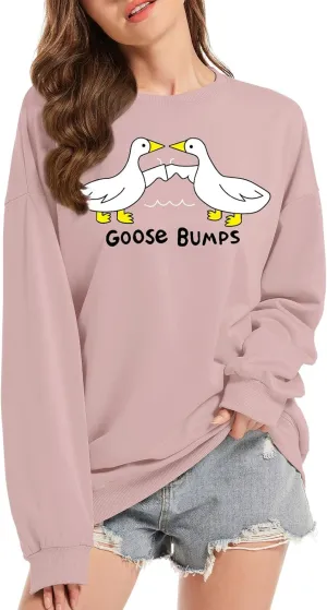 KIEKIECOO Funny Graphic Duck Crewneck Sweatshirts for Women Aesthetic Soft Long Sleeve Pullover Preppy Cute Fall Sweater