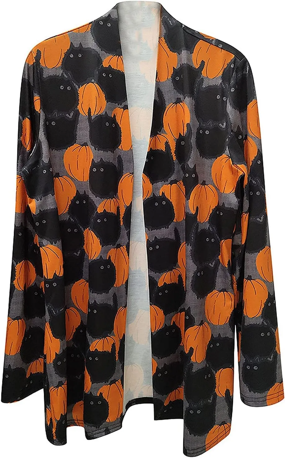 kinstell Women Halloween Long Sleeve Open Front Cardigan Pumpkin Animal Black Cat Ghost Lightweight Coat