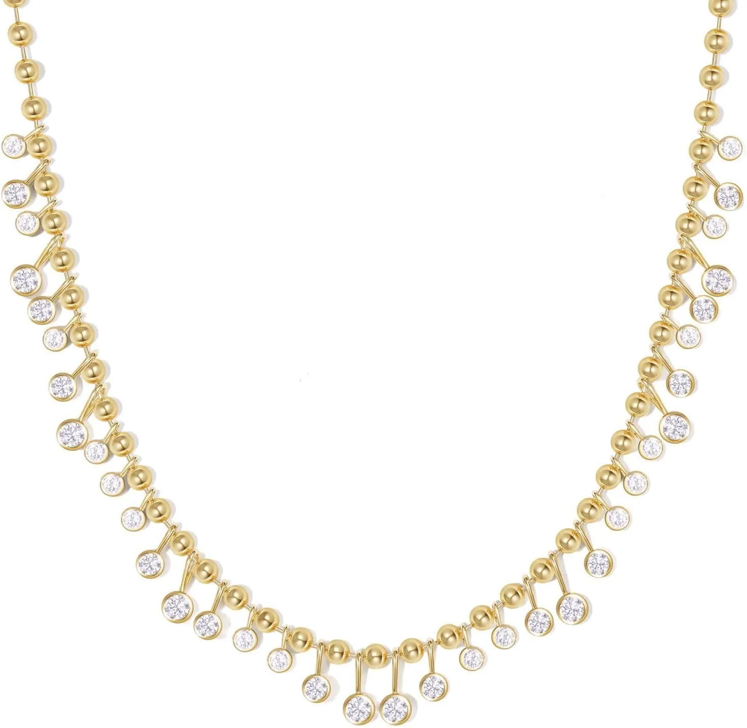 KissYan Cubic Zirconia Charm Necklace for Women, 14K Gold Plated Beaded Choker Rainbow White CZ Necklaces Dainty Summer Jewelry Gift