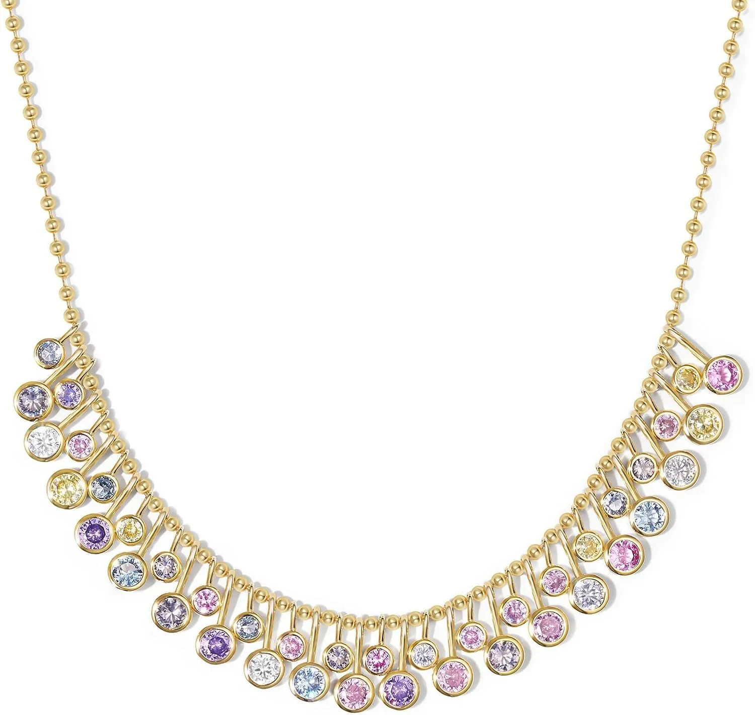 KissYan Cubic Zirconia Charm Necklace for Women, 14K Gold Plated Beaded Choker Rainbow White CZ Necklaces Dainty Summer Jewelry Gift