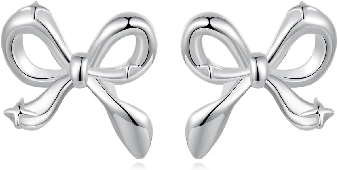 Kokoma Tiny Bow Stud Earrings for Women 925 Sterling Silver Minimalist Ribbon Knot Earrings Small Studs Cartilage Piercing Post Dainty Ear Jewelry
