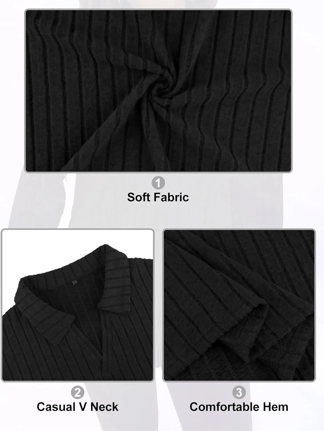 Koscacy Women Plus Size Casual Knit Sweater Lapel V Neck Solid Color Tops Lightweight Long Sleeve Blouses