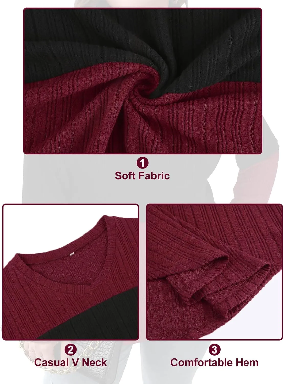 Koscacy Women Plus Size Casual Knit Sweater V Neck Solid Color Tops Lightweight Long Sleeve Blouses