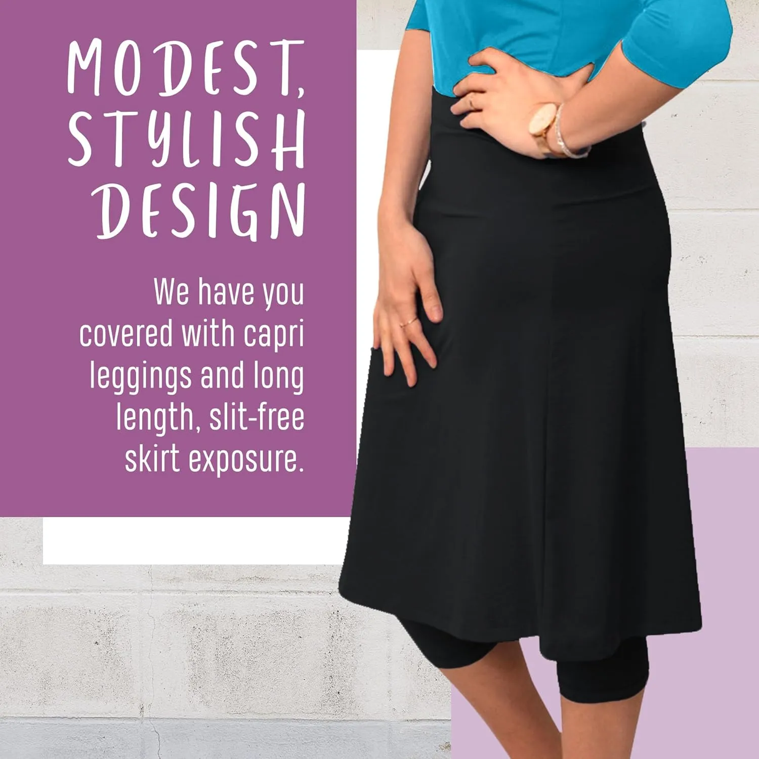 Kosher Casual Athletic Skirt with Leggings, Long Midi Length Sports & Swim Skirt