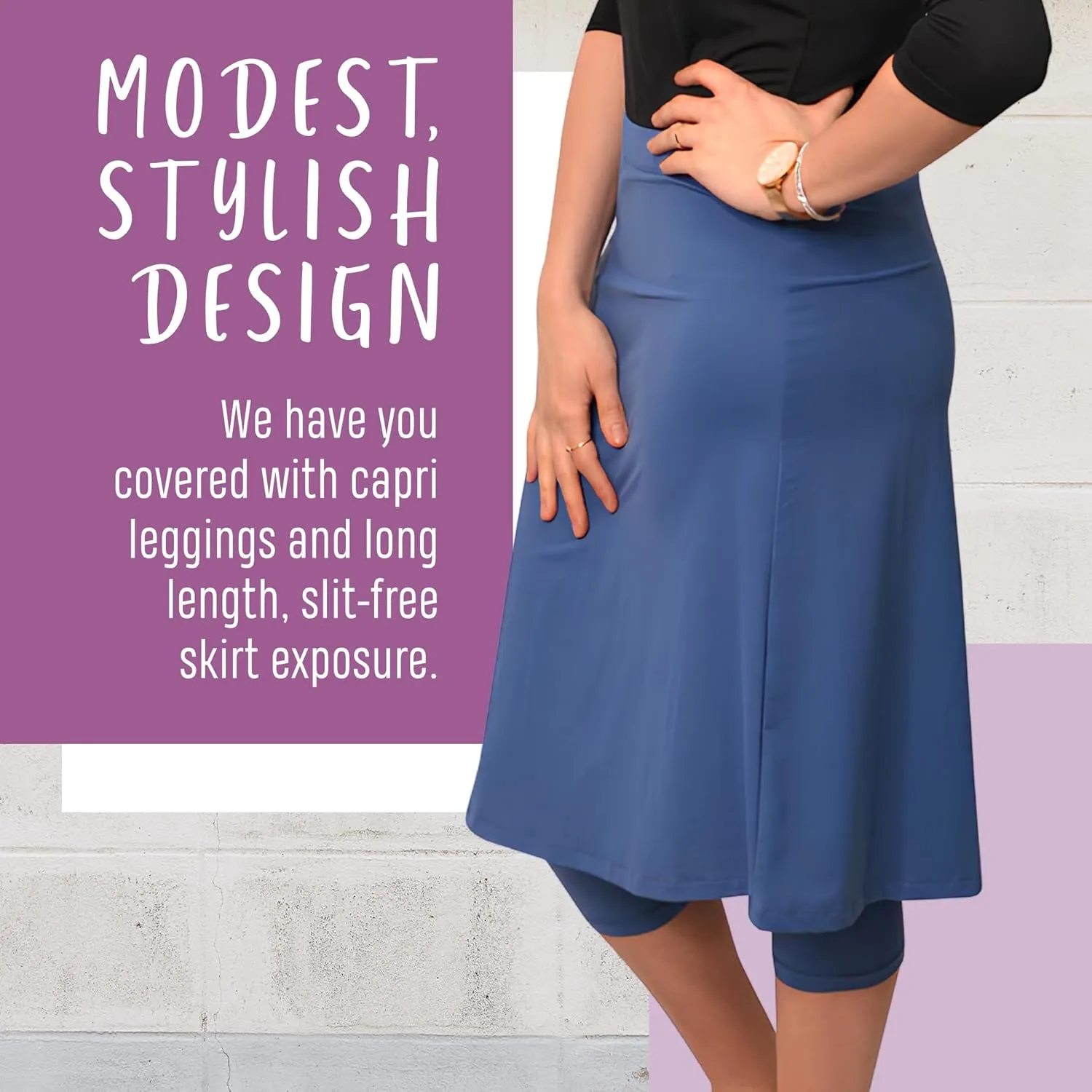 Kosher Casual Athletic Skirt with Leggings, Long Midi Length Sports & Swim Skirt