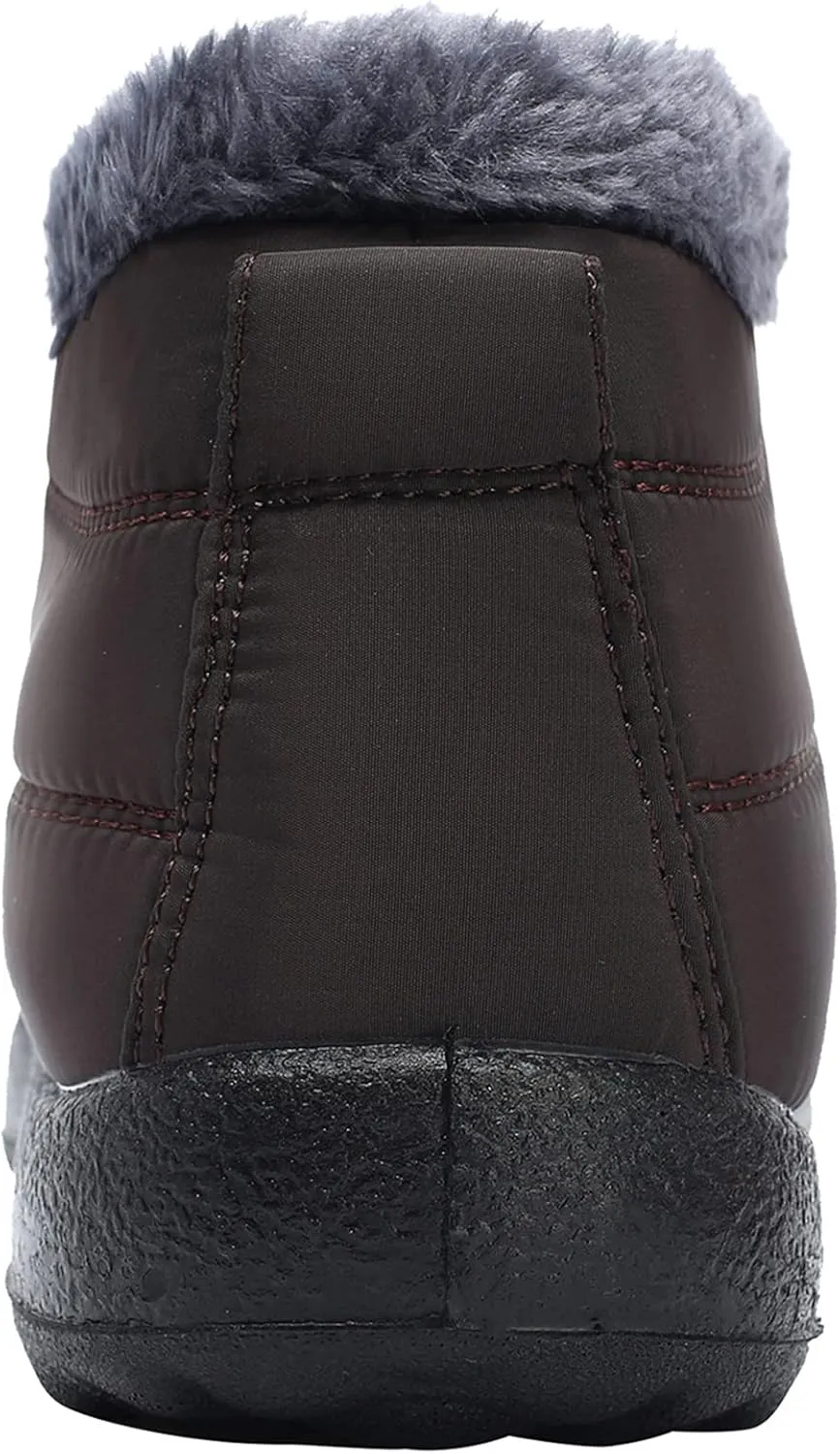 L-RUN Womens Winter Snow Boots Fur Lined Warm Ankle Boots Slip on Men's Snow Ankle Boots Lightweight Outdoor Footwear