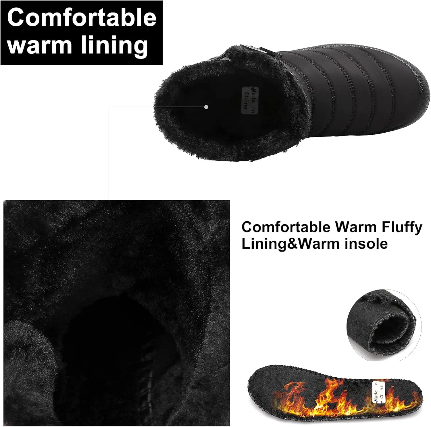 L-RUN Womens Winter Snow Boots Fur Lined Warm Ankle Boots Slip on Men's Snow Ankle Boots Lightweight Outdoor Footwear
