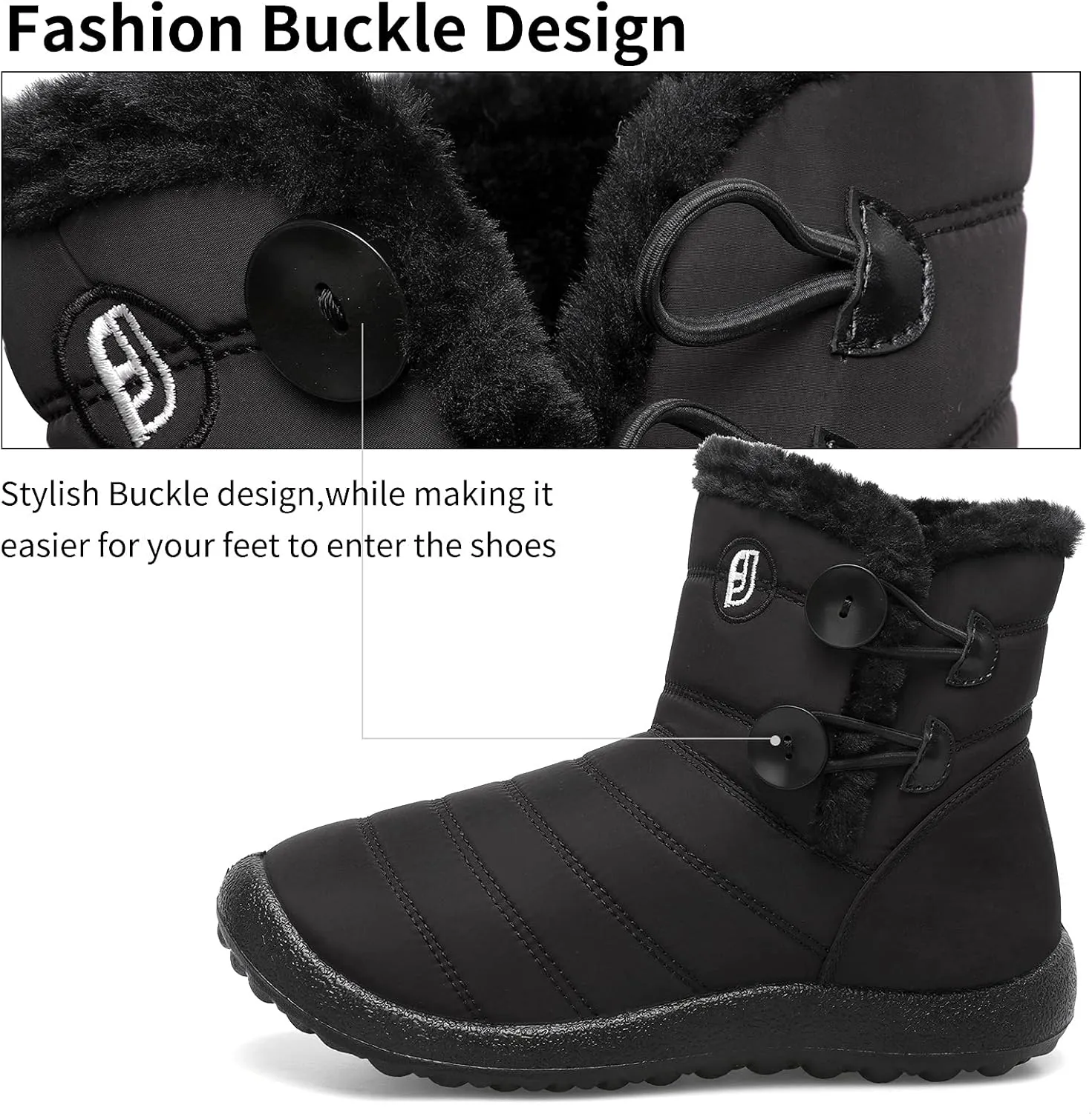 L-RUN Womens Winter Snow Boots Fur Lined Warm Ankle Boots Slip on Men's Snow Ankle Boots Lightweight Outdoor Footwear