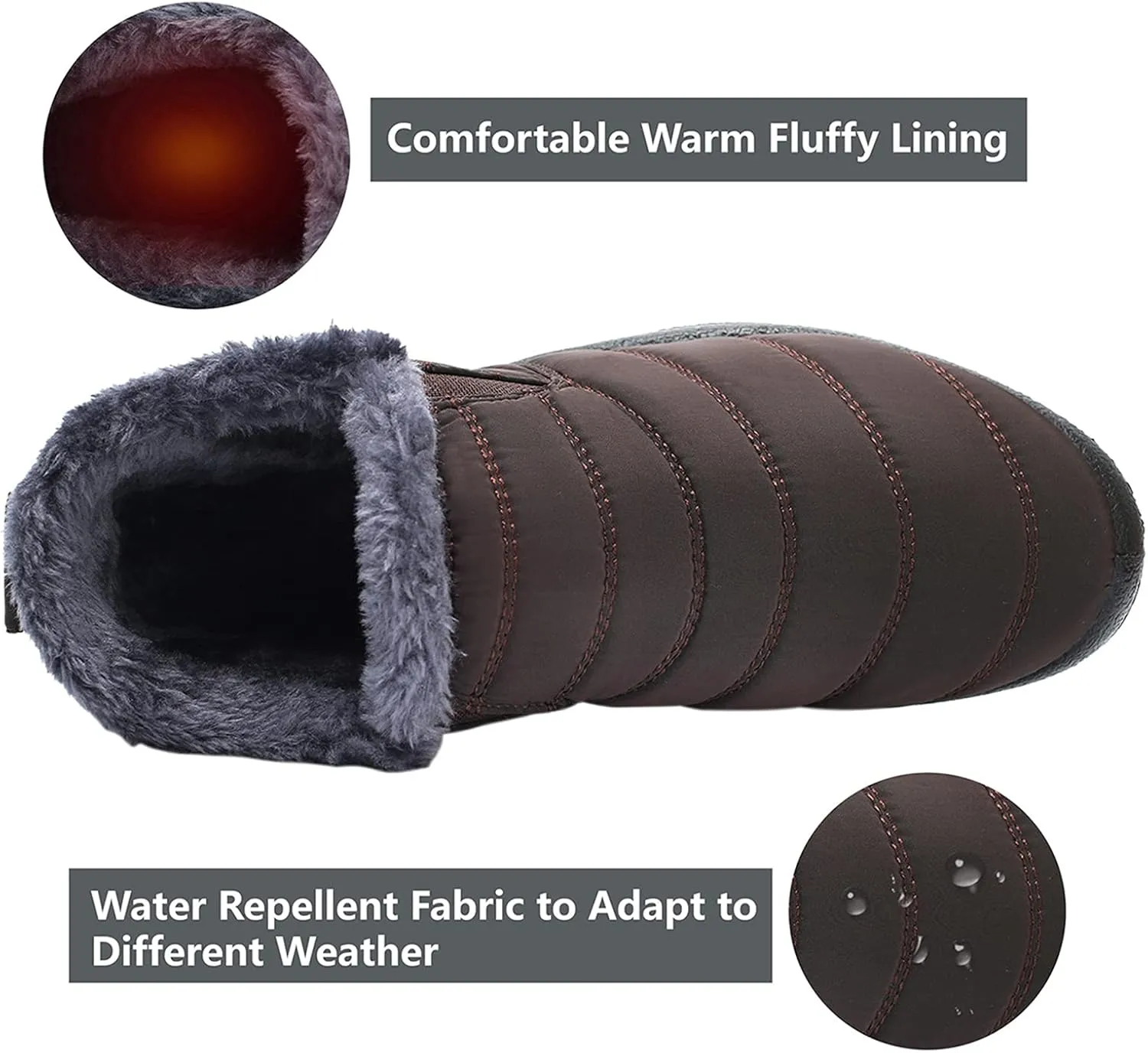 L-RUN Womens Winter Snow Boots Fur Lined Warm Ankle Boots Slip on Men's Snow Ankle Boots Lightweight Outdoor Footwear