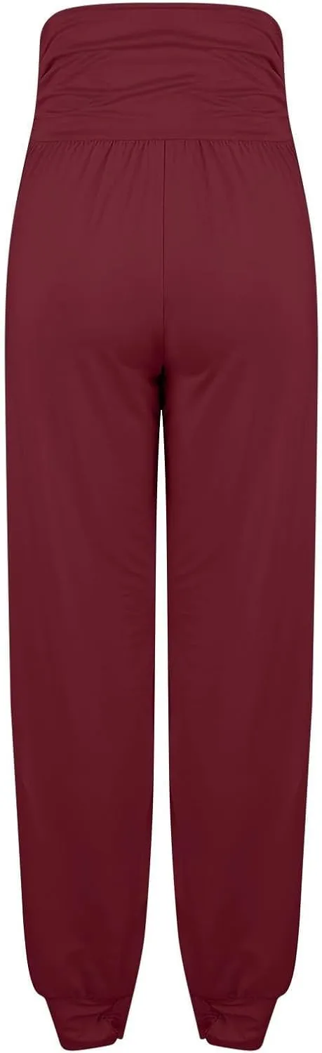 Ladies Harem Trousers Crossover Elastic High Waist Stretch Casual Yoga Pants Tapered Leg Lightweight Loungewear Sleep Pant