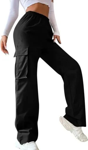 Ladies' Relaxed Trousers,Women's Belt-Free Wide Leg Pants High Waist Straight Cut Office Casual Trousers