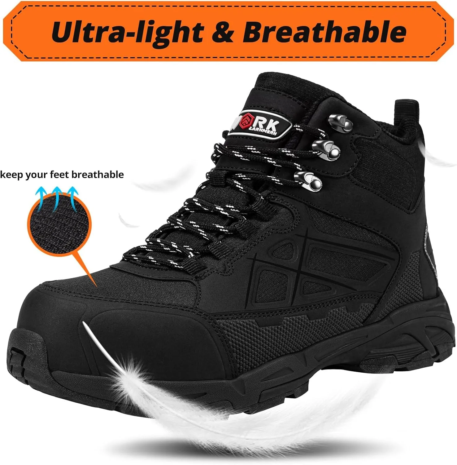 LARNMERN Steel Toe Boots for Women Lightweight Industrial Construction Boots Work Safety Shoes Hiking Boots Indestructible Shoes